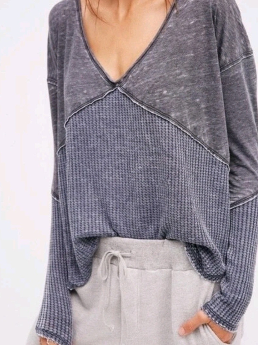 We The Free Womens Burnout Long Sleeve Thermal Top Size S Gray Flowy Boho